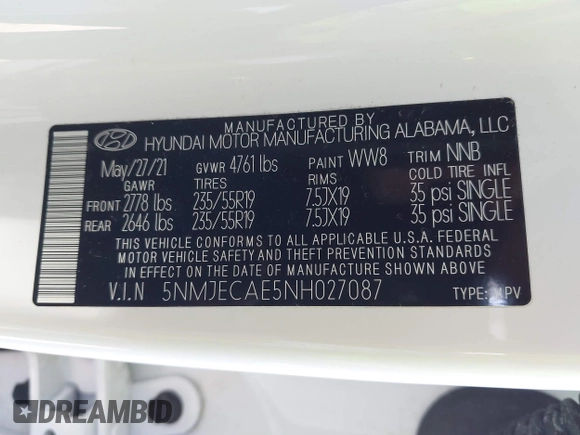 2022 Hyundai Tucson Limited with VIN 5NMJECAE5NH027087, listed as a IAAI auction lot 40995326 with 15,083 mi miles. Bid and sale history available at carsss.com. Image 9.