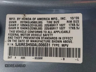 2010 Honda CR-V EX with VIN 5J6RE3H50AL006031, listed as a IAAI auction lot 42104423 with 209,418 mi miles and . Bid and sale history available at carsss.com. Image 9.