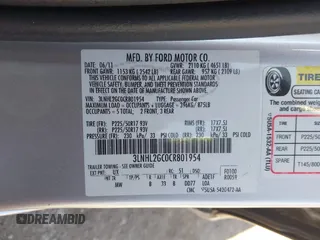 2012 Lincoln MKZ with VIN 3LNHL2GC0CR801954, listed as a IAAI auction lot 42214083 with 107,510 mi miles and . Bid and sale history available at DreamBid. Image 9.