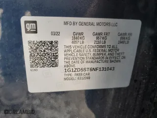 2022 Chevrolet Malibu LT with VIN 1G1ZD5ST6NF131043, listed as a Copart auction lot 43998415 with 56,383 mi miles and Salvage Title. Bid and sale history available at carsss.com. Image 14.