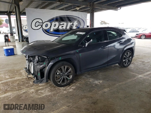 2023 Lexus UX 250h F Sport with VIN JTHB9JBHXP2065586, listed as a Copart auction lot 59037755 with 23,620 mi miles and Salvage title. Bid and sale history available at DreamBid. Image 1.