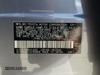 2012 Lexus LS 460 with VIN JTHBL5EF0C5109106, listed as a Copart auction lot 56967365 with Not provided miles and Salvage title. Bid and sale history available at DreamBid. Image 13.
