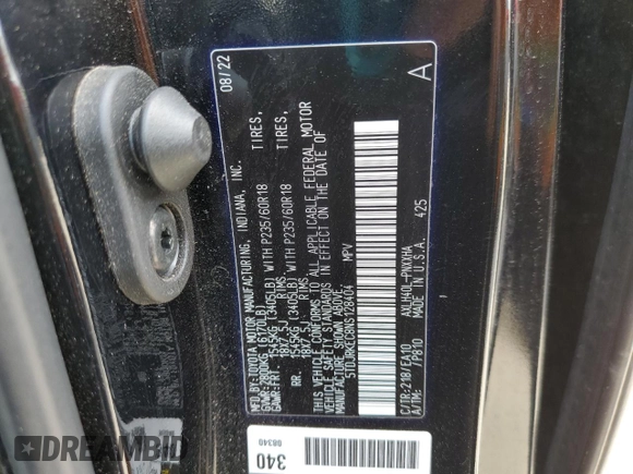 2022 Toyota Sienna XLE with VIN 5TDJRKEC8NS128404, listed as a Copart auction lot 54226825 with 44,459 mi miles and Salvage Title. Bid and sale history available at carsss.com. Image 13.