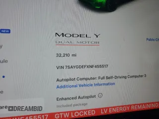 2022 Tesla Model Y Performance with VIN 7SAYGDEFXNF455517, listed as a Copart auction lot 44147905 with 32,210 mi miles and Salvage title. Bid and sale history available at DreamBid. Image 9.