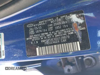 2013 Hyundai Accent GS with VIN KMHCT5AEXDU128879, listed as a IAAI auction lot 42463478 with 213,810 mi miles and . Bid and sale history available at DreamBid. Image 9.