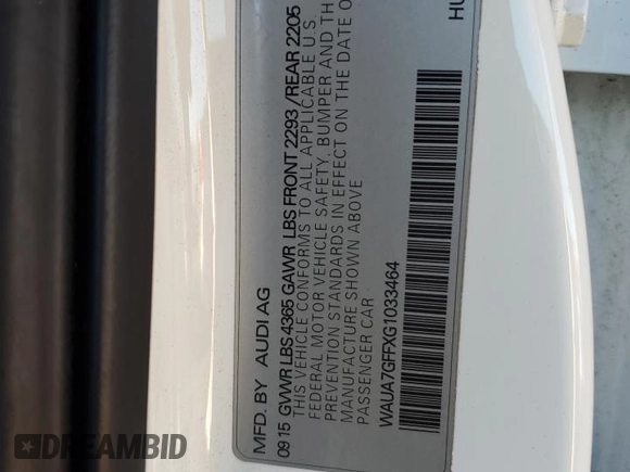 2016 Audi A3 1.8T Premium with VIN WAUA7GFFXG1033464, listed as a Copart auction lot 40719474 with 72,178 mi miles. Bid and sale history available at carsss.com. Image 12.