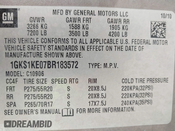 2011 GMC Yukon XL SLT z VIN 1GKS1KE07BR183572, wystawiony jako IAAI lot #42310565 z przebiegiem 341 982 mil mil oraz . Historia ofert i sprzedaży dostępna na DreamBid. Obrazek 9.