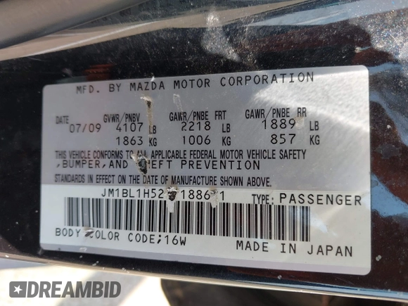 2010 Mazda 3 S Sport with VIN JM1BL1H52A1188621, listed as a IAAI auction lot 42473994 with 191,205 mi miles and . Bid and sale history available at DreamBid. Image 9.