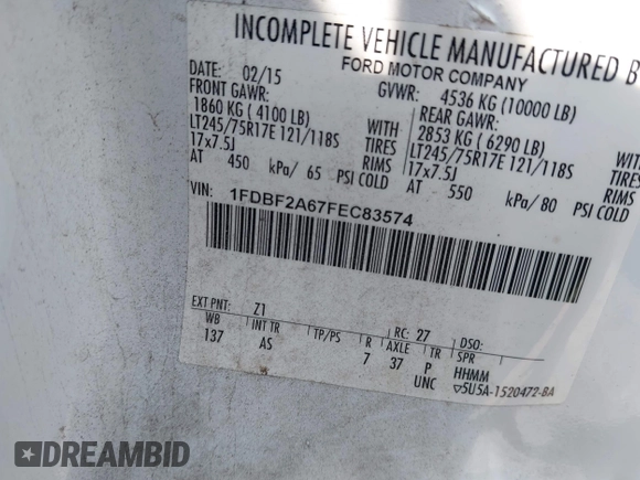 2015 Ford F-250 XL с VIN 1FDBF2A67FEC83574, выставлен на аукционе IAAI как лот 42420200 с пробегом Не указан миль и . История ставок и продаж доступна на DreamBid. Изображение 9.