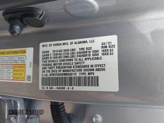 2021 Honda Pilot EX z VIN 5FNYF5H3XMB030112, wystawiony jako IAAI lot #42204148 z przebiegiem 96 182 mil mil oraz . Historia ofert i sprzedaży dostępna na DreamBid. Obrazek 9.
