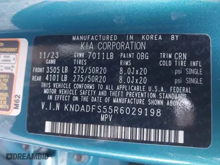 2024 Kia EV9 Land with VIN KNDADFS55R6029198, listed as a IAAI auction lot 40896163 with 11,397 mi miles. Bid and sale history available at carsss.com. Image 9.