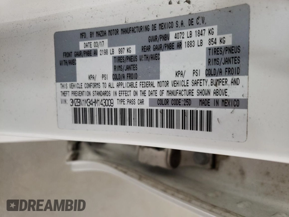 2017 Mazda 3 Grand Touring with VIN 3MZBN1M34HM143009, listed as a Copart auction lot 46926945 with 75,424 mi miles and Salvage Title. Bid and sale history available at carsss.com. Image 13.