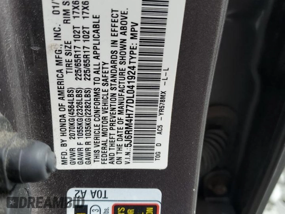 2013 Honda CR-V EX-L with VIN 5J6RM4H77DL041924, listed as a Copart auction lot 63707845 with 134,328 mi miles and Salvage title. Bid and sale history available at DreamBid. Image 13.
