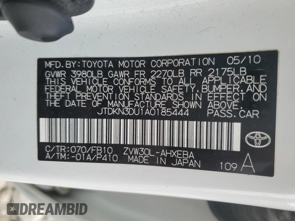 2010 Toyota Prius II with VIN JTDKN3DU1A0185444, listed as a Copart auction lot 53833065 with 253,684 mi miles and Salvage Title. Bid and sale history available at carsss.com. Image 13.