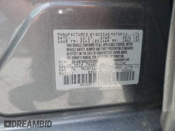 2018 Nissan Sentra SR with VIN 3N1AB7AP8JY233668, listed as a Copart auction lot 51691405 with 119,847 mi miles and Salvage Title. Bid and sale history available at DreamBid. Image 12.