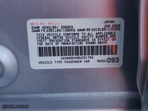 2008 Mitsubishi Lancer Evolution MR with VIN JA3AW56V88U051784, listed as a Copart auction lot 84726754 with 173,556 mi miles and Clean Title. Bid and sale history available at carsss.com. Image 12.