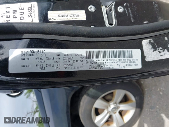 2016 Jeep Compass Sport with VIN 1C4NJDBB7GD757344, listed as a IAAI auction lot 42184933 with 199,430 mi miles and . Bid and sale history available at carsss.com. Image 8.