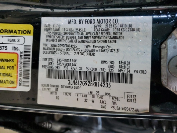 2014 Lincoln MKZ with VIN 3LN6L2G92ER814235, listed as a Copart auction lot 49706264 with 76,835 mi miles and Salvage title. Bid and sale history available at DreamBid. Image 12.