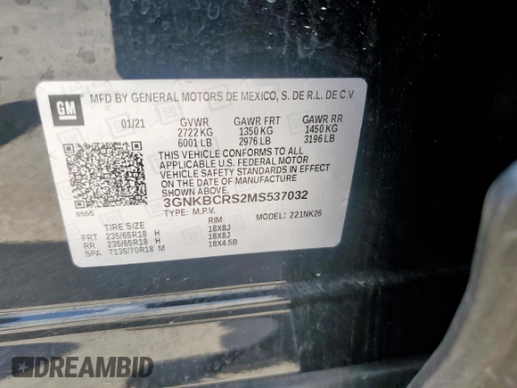2021 Chevrolet Blazer LT with VIN 3GNKBCRS2MS537032, listed as a Copart auction lot 63701765 with 73,874 mi miles and Salvage title. Bid and sale history available at DreamBid. Image 13.