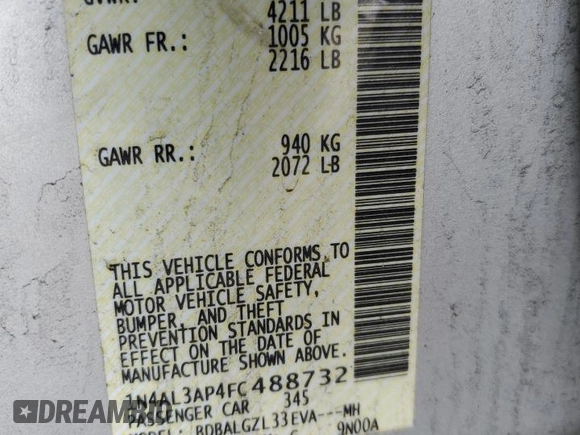 2015 Nissan Altima 2.5 S with VIN 1N4AL3AP4FC488732, listed as a Copart auction lot 50881575 with 217,897 mi miles and Salvage Title. Bid and sale history available at carsss.com. Image 12.
