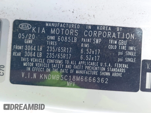 2021 Kia Sedona LX with VIN KNDMB5C18M6666362, listed as a IAAI auction lot 41427758 with 47,086 mi miles. Bid and sale history available at carsss.com. Image 9.
