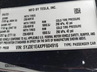 2023 Tesla Model 3 z VIN 5YJ3E1EAXPF604916, wystawiony jako IAAI lot #42461640 z przebiegiem 28 123 mil mil oraz . Historia ofert i sprzedaży dostępna na DreamBid. Obrazek 9.