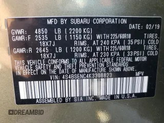 2019 Subaru Outback Limited z VIN 4S4BSENC4K3308823, wystawiony jako Copart lot #63410255 z przebiegiem 46 300 mil mil oraz Szkoda całkowita • Salvage title. Historia ofert i sprzedaży dostępna na DreamBid. Obrazek 14.