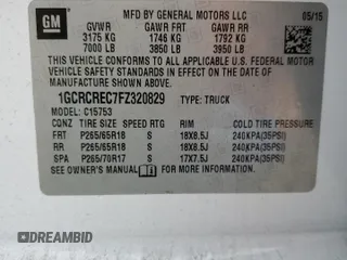 2015 Chevrolet Silverado 1500 LT with VIN 1GCRCREC7FZ320829, listed as a Copart auction lot 48820215 with 199,466 mi miles and Salvage Title. Bid and sale history available at carsss.com. Image 14.
