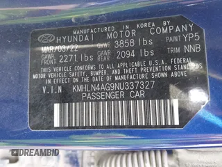 2022 Hyundai Elantra SEL z VIN KMHLN4AG9NU337327, wystawiony jako IAAI lot #41988122 z przebiegiem 63 137 mil mil oraz . Historia ofert i sprzedaży dostępna na DreamBid. Obrazek 9.