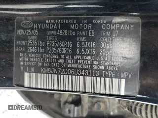 2006 Hyundai Tucson GLS with VIN KM8JN72D06U343113, listed as a Copart auction lot 71891754 with 195,945 mi miles and Clean Title. Bid and sale history available at carsss.com. Image 13.