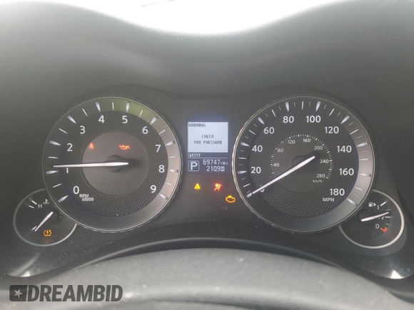 2016 Infiniti Q70 with VIN JN1BY1PRXGM721296, listed as a Copart auction lot 57843995 with 69,747 mi miles and Salvage title. Bid and sale history available at DreamBid. Image 9.