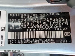 2018 Toyota Camry LE z VIN 4T1B11HK4JU053856, wystawiony jako Copart lot #61017095 z przebiegiem 134 977 mil mil oraz Szkoda całkowita • Salvage title. Historia ofert i sprzedaży dostępna na DreamBid. Obrazek 13.