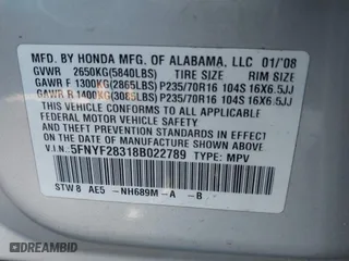2008 Honda Pilot SE with VIN 5FNYF28318B022789, listed as a IAAI auction lot 41883657 with 129,059 mi miles. Bid and sale history available at carsss.com. Image 9.