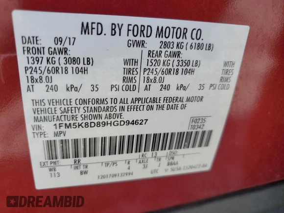 2017 Ford Explorer XLT z VIN 1FM5K8D89HGD94627, wystawiony jako Copart lot #60369945 z przebiegiem 75 951 mil mil oraz Szkoda całkowita • Salvage title. Historia ofert i sprzedaży dostępna na DreamBid. Obrazek 13.