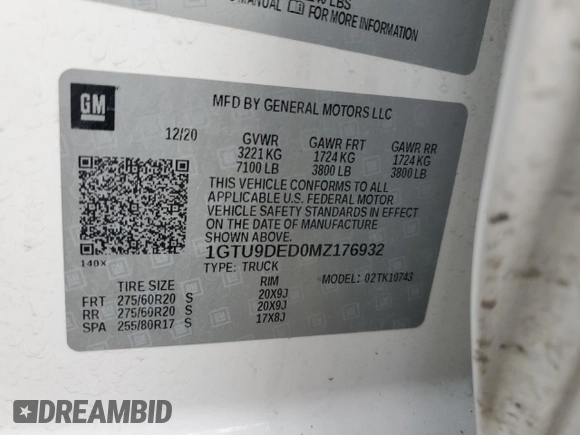 2021 GMC Sierra 1500 SLT z VIN 1GTU9DED0MZ176932, wystawiony jako Copart lot #45815015 z przebiegiem 69 567 mil mil oraz Szkoda całkowita • Salvage title. Historia ofert i sprzedaży dostępna na DreamBid. Obrazek 14.