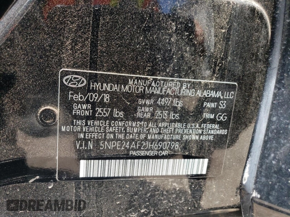 2018 Hyundai Sonata SE z VIN 5NPE24AF2JH690798, wystawiony jako Copart lot #57510685 z przebiegiem 49 717 mil mil oraz Szkoda całkowita • Salvage title. Historia ofert i sprzedaży dostępna na DreamBid. Obrazek 12.