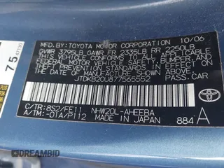2007 Toyota Prius with VIN JTDKB20U877565552, listed as a IAAI auction lot 40908267 with 176,609 mi miles. Bid and sale history available at carsss.com. Image 9.