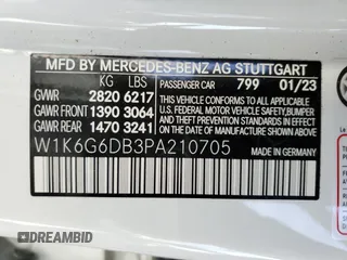 2023 Mercedes-Benz S-Class S 500 with VIN W1K6G6DB3PA210705, listed as a Copart auction lot 42820065 with 5,078 mi miles and Salvage Title. Bid and sale history available at carsss.com. Image 13.
