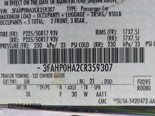 2012 Ford Fusion SE with VIN 3FAHP0HA2CR359307, listed as a IAAI auction lot 42577984 with 64,098 mi miles and . Bid and sale history available at DreamBid. Image 9.