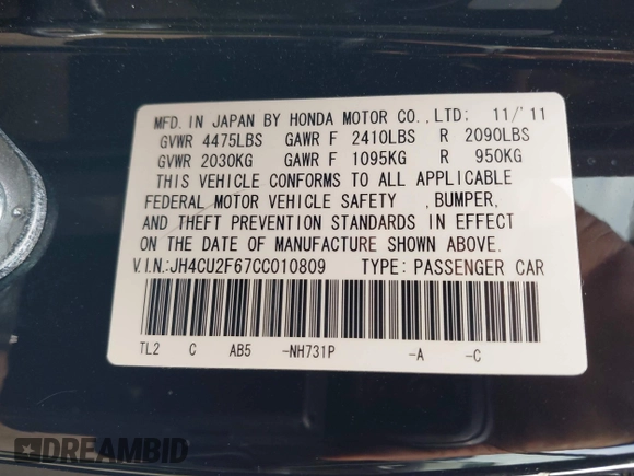 2012 Acura TSX Technology z VIN JH4CU2F67CC010809, wystawiony jako IAAI lot #41763168 z przebiegiem 118 724 mil mil oraz . Historia ofert i sprzedaży dostępna na DreamBid. Obrazek 9.
