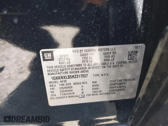 2017 GMC Acadia Denali with VIN 1GKKNXLS5HZ317557, listed as a IAAI auction lot 41813237 with 85,943 mi miles and . Bid and sale history available at carsss.com. Image 9.