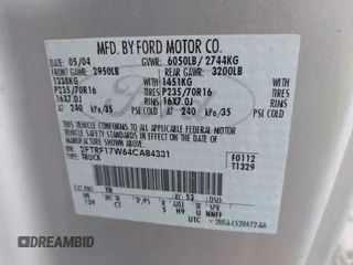 2004 Ford F-150 XL с VIN 2FTRF17W64CA84331, выставлен на аукционе IAAI как лот 42402056 с пробегом 271 831 миль миль и . История ставок и продаж доступна на DreamBid. Изображение 9.