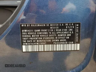 2015 Volkswagen Jetta S с VIN 3VW2K7AJ4FM279507, выставлен на аукционе Copart как лот 51367325 с пробегом 144 195 миль миль и Чистый • Clean title. История ставок и продаж доступна на DreamBid. Изображение 12.