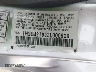 2003 Honda Civic EX with VIN 1HGEM21993L000909, listed as a IAAI auction lot 41663246 with 279,941 mi miles. Bid and sale history available at carsss.com. Image 9.
