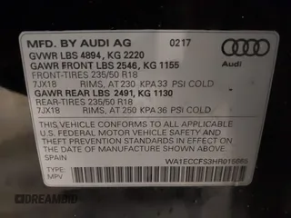 2017 Audi Q3 Premium z VIN WA1ECCFS3HR015665, wystawiony jako IAAI lot #42080113 z przebiegiem 142 149 mil mil oraz . Historia ofert i sprzedaży dostępna na DreamBid. Obrazek 9.