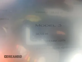 2022 Tesla Model 3 z VIN 5YJ3E1EA8NF348174, wystawiony jako Copart lot #53757025 z przebiegiem 38 722 mil mil oraz Nie do naprawy • Non repairable. Historia ofert i sprzedaży dostępna na DreamBid. Obrazek 9.
