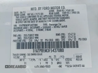 2015 Ford Mustang V6 with VIN 1FATP8EM3F5427080, listed as a IAAI auction lot 42507748 with 139,136 mi miles and . Bid and sale history available at DreamBid. Image 9.