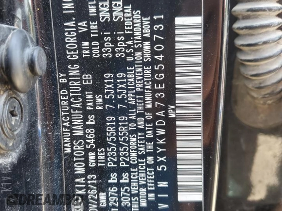 2014 Kia Sorento SX with VIN 5XYKWDA73EG540731, listed as a Copart auction lot 52941455 with 155,587 mi miles and Salvage title. Bid and sale history available at DreamBid. Image 12.