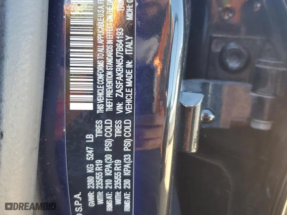 2018 Alfa Romeo Stelvio Ti with VIN ZASFAKBN5J7B64193, listed as a Copart auction lot 43577235 with 98,331 mi miles and Clean Title. Bid and sale history available at carsss.com. Image 13.