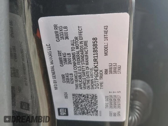 2024 GMC Canyon 4WD AT4 z VIN 1GTP6DEK1R1185858, wystawiony jako Copart lot #45866495 z przebiegiem 2069 mil mil oraz Szkody całkowita. Historia ofert i sprzedaży dostępna na DreamBid. Obrazek 12.